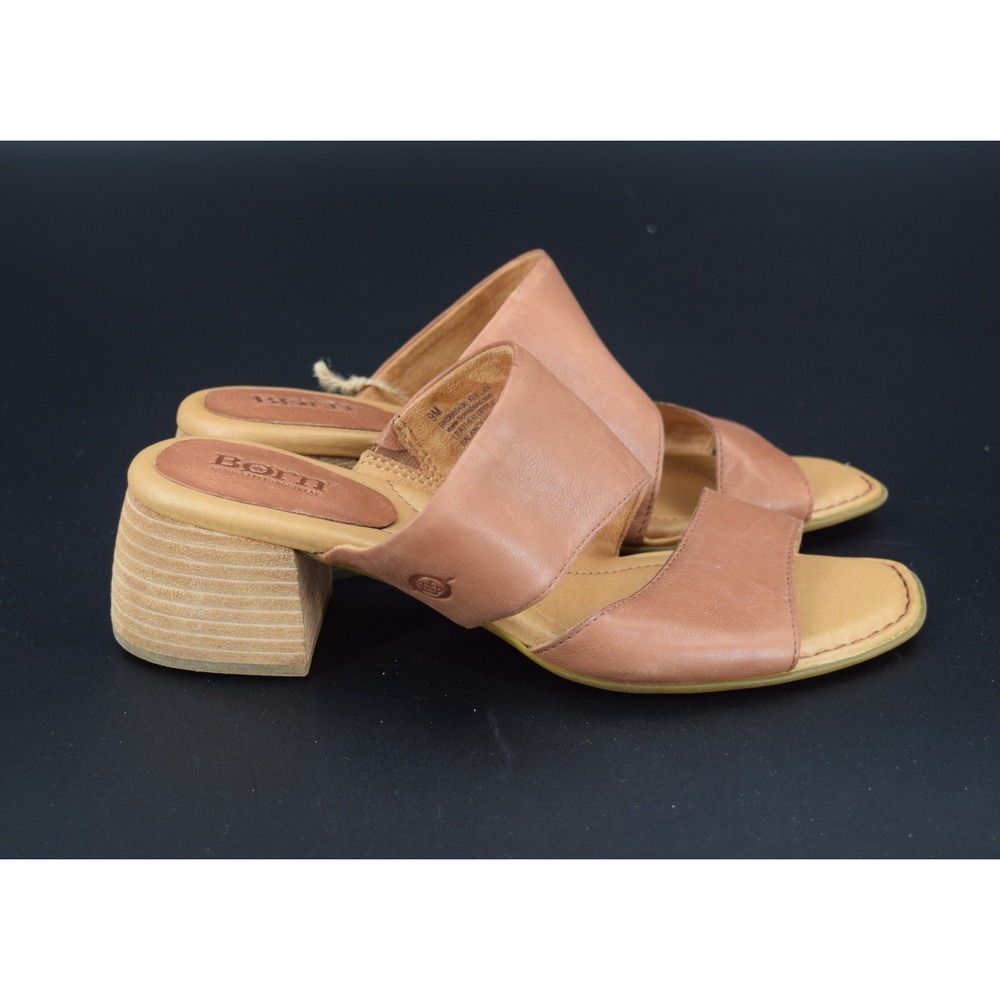 Born Kheli Slide Sandals Womens 9 Tan Leather Block Heel NWOT Boho Summer Casual